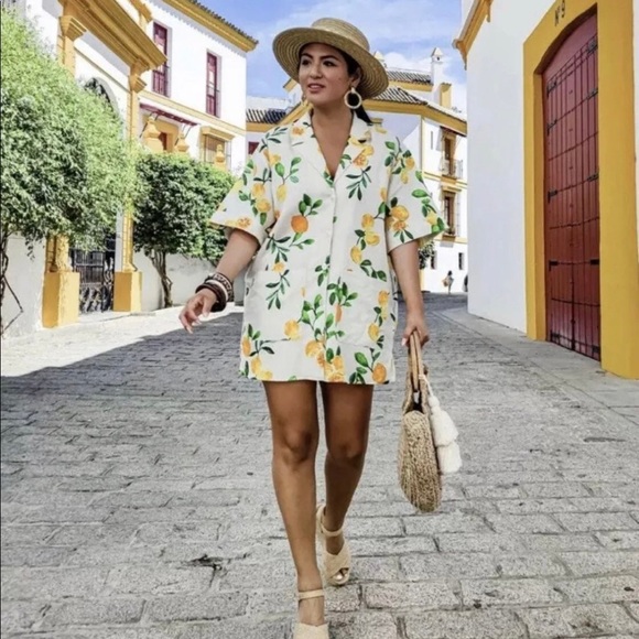 Zara Lemon Print Shirt Dress Lemon Print Shirt Dress Sales